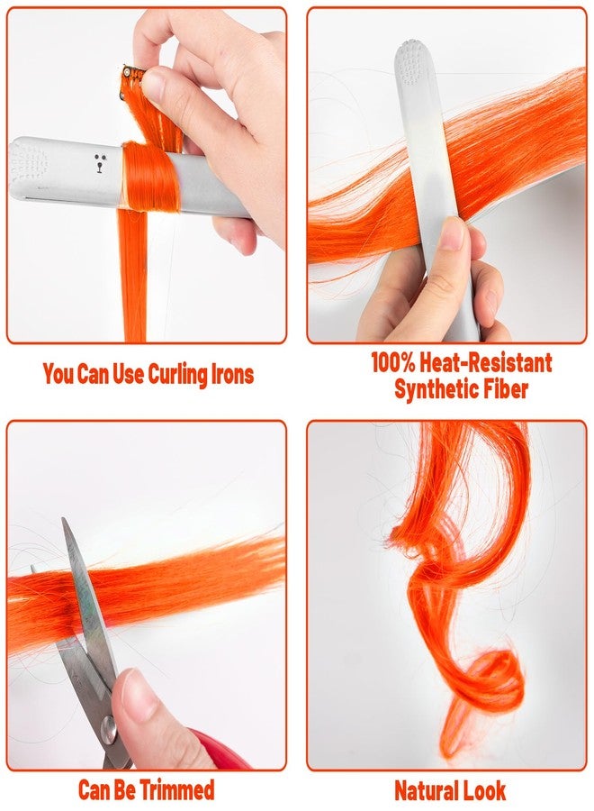 TOFAFA 22 inch Colored Hair Extensions, Multi-colors Party Highlights Clip in Synthetic Hairpiece for Halloween Girl Women Kids Party Gift(10 PCS Orange) - Image 5