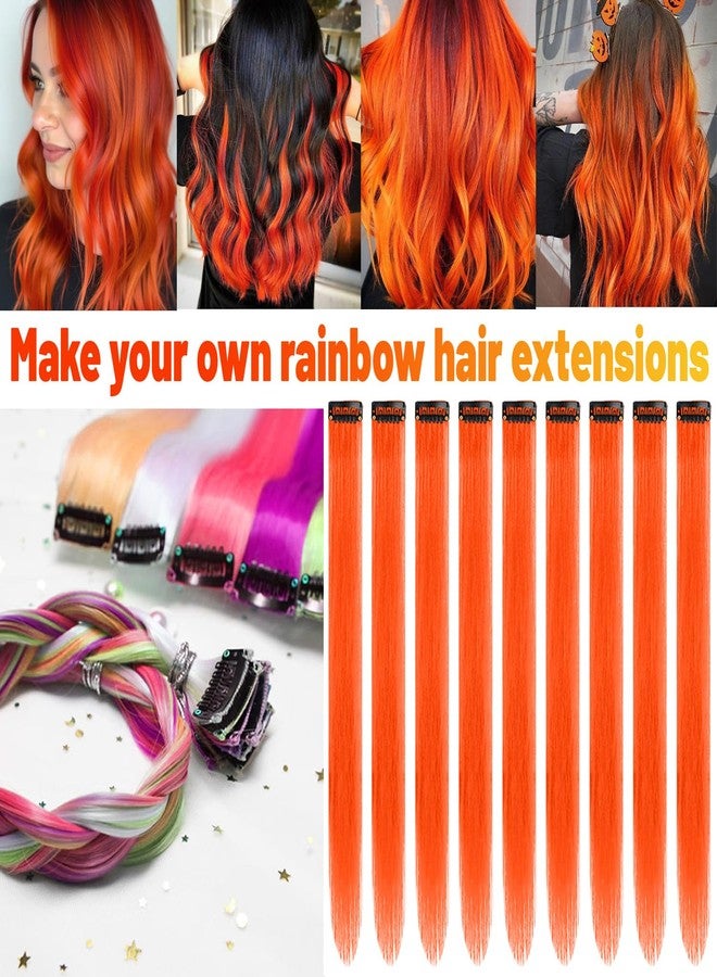 TOFAFA 22 inch Colored Hair Extensions, Multi-colors Party Highlights Clip in Synthetic Hairpiece for Halloween Girl Women Kids Party Gift(10 PCS Orange) - Image 2