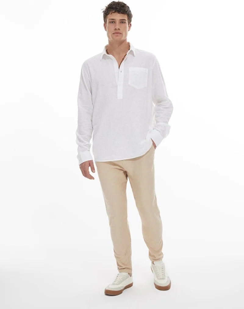 Men's Linen Look Straight Leg Beige Trousers