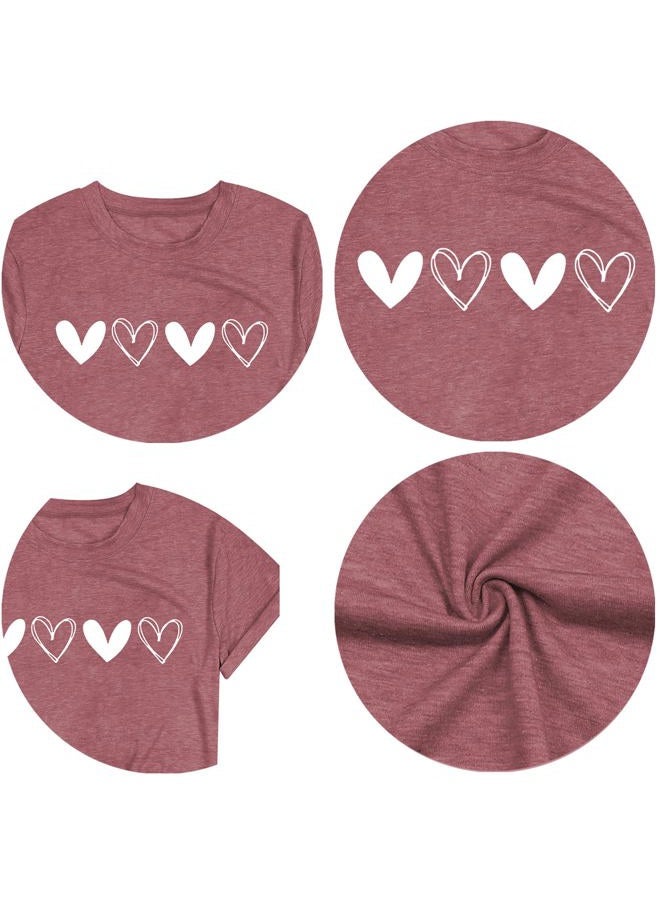Grezea Valentine's Shirts for Women:Cute Love Heart Tshirts Graphic Tees Valentine Casual Short Sleeve Top, Darkpink, L - Image 5