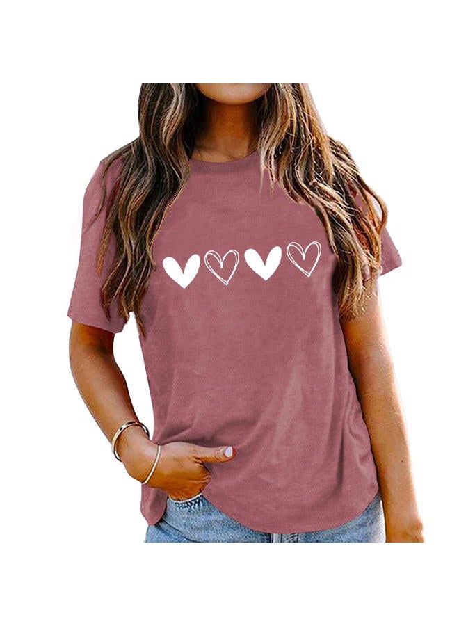 Grezea Valentine's Shirts for Women:Cute Love Heart Tshirts Graphic Tees Valentine Casual Short Sleeve Top, Darkpink, L - Image 2