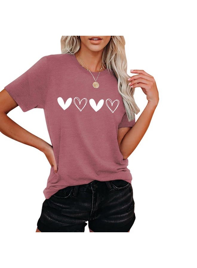 Grezea Valentine's Shirts for Women:Cute Love Heart Tshirts Graphic Tees Valentine Casual Short Sleeve Top, Darkpink, L - Image 4