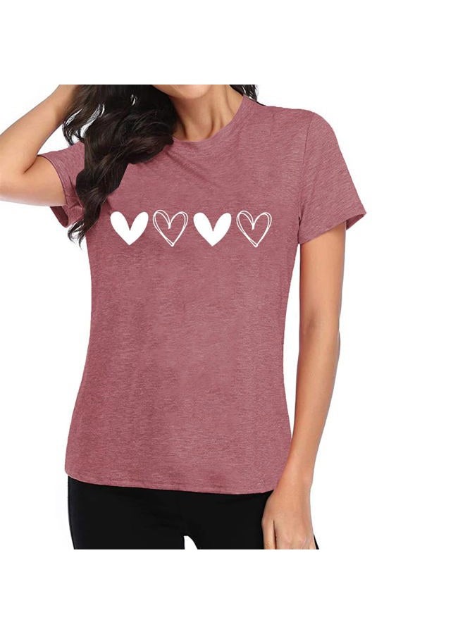 Grezea Valentine's Shirts for Women:Cute Love Heart Tshirts Graphic Tees Valentine Casual Short Sleeve Top, Darkpink, L - Image 3
