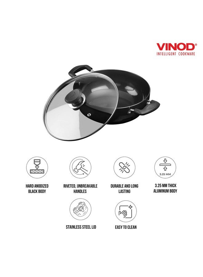 Vinod Cookware Deep Kadhai with Glass Lid - Hard Anodized Pot-Riveted Handles- 55L(58 Quarts)-28Cm-Multi-Use Wok - Suitable for Indian Cooking/Sauces/Pasta/Stews/Soups-Round Bottom, Black - Image 4