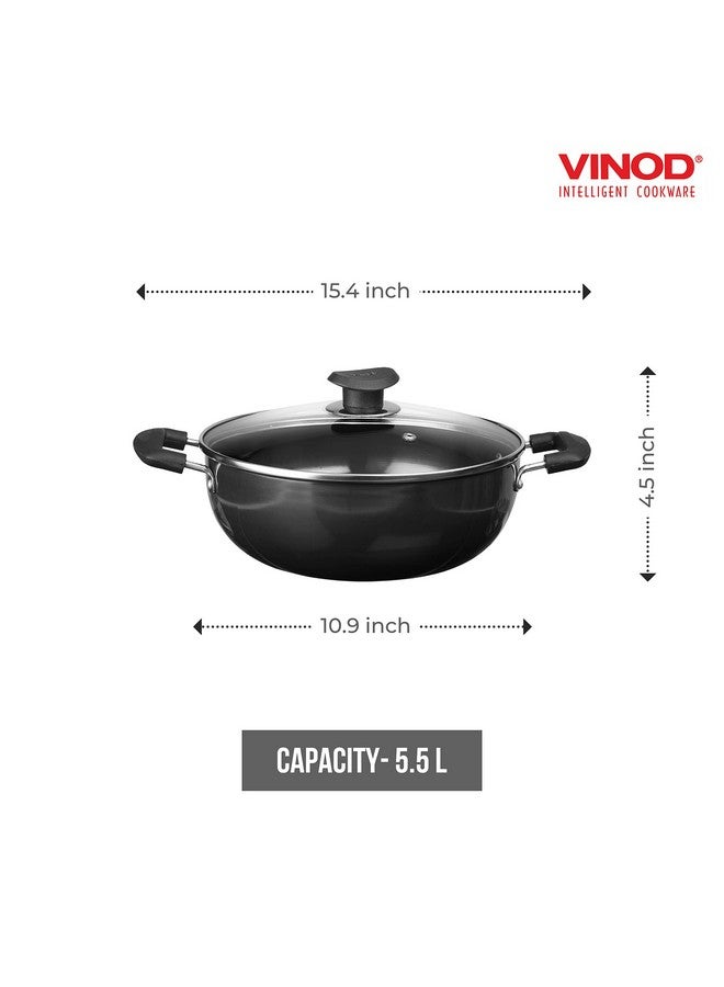 Vinod Cookware Deep Kadhai with Glass Lid - Hard Anodized Pot-Riveted Handles- 55L(58 Quarts)-28Cm-Multi-Use Wok - Suitable for Indian Cooking/Sauces/Pasta/Stews/Soups-Round Bottom, Black - Image 2