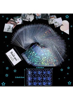 Tinlade 200 Pcs Laser Flashing Card Sleeves Photo Card Sleeves Kpop Holographic Photocard Sleeves Little Star Heart Glass Gemstone Transparent Trading Cards Sleeves 2.6 x 3.5 Inches  - Image 5