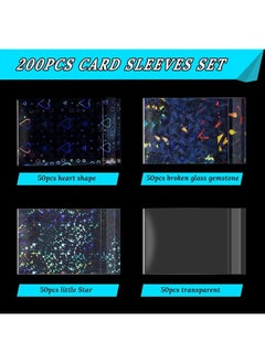 Tinlade 200 Pcs Laser Flashing Card Sleeves Photo Card Sleeves Kpop Holographic Photocard Sleeves Little Star Heart Glass Gemstone Transparent Trading Cards Sleeves 2.6 x 3.5 Inches  - Image 4