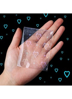Tinlade 200 Pcs Laser Flashing Card Sleeves Photo Card Sleeves Kpop Holographic Photocard Sleeves Little Star Heart Glass Gemstone Transparent Trading Cards Sleeves 2.6 x 3.5 Inches  - Image 1