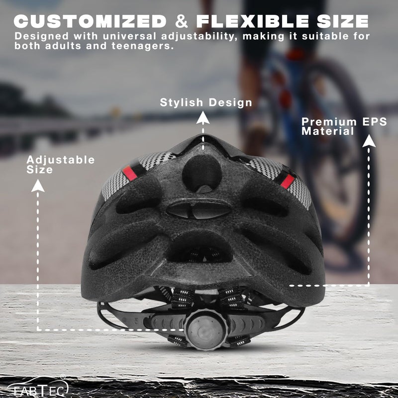 FABTEC خوذة دراجة هوائية وتزلج حمراء وسوداء مع واقي قابل للفصل | خوذة دراجة جبلية فائقة الخفة مع غلاف مهوي، وحشوة ممتصة للصدمات، وحزام قابل للتعديل | مثالية للرجال والنساء والأطفال - Image 3