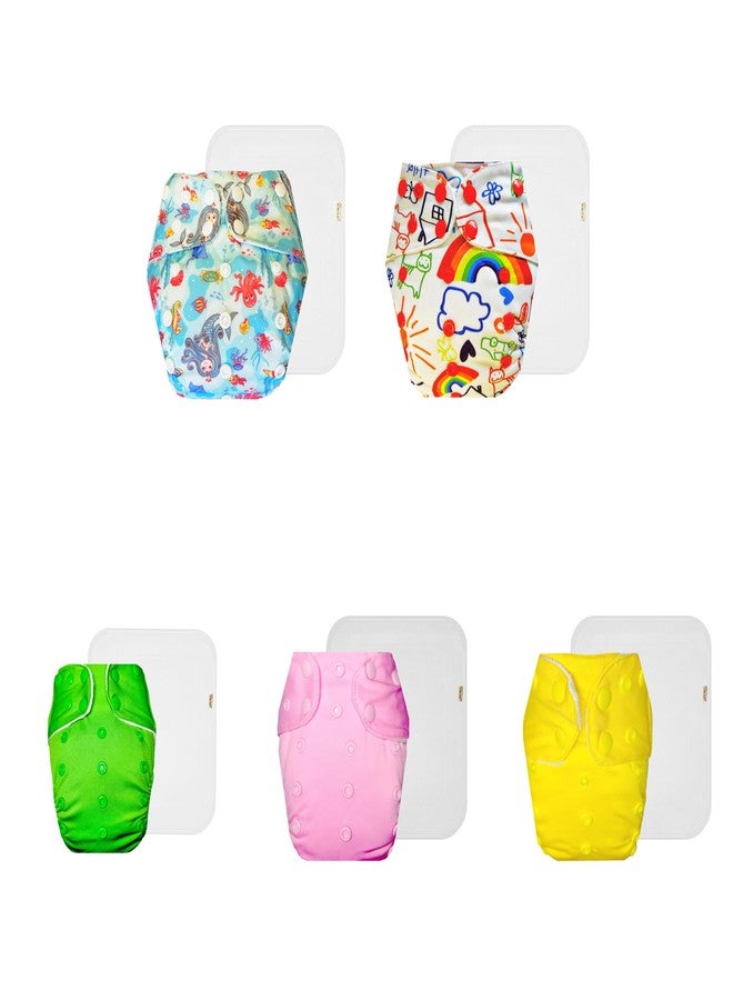 حفاضات دمبلدو القماشية الممتازة مع حشوة قطنية (عبوة من 5) | مضادة للحساسية | وسادة ماصة بست طبقات | سريعة الجفاف | موثوق بها من قبل الأمهات | من 3 أشهر إلى 3 سنوات | للجنسين - Image 1