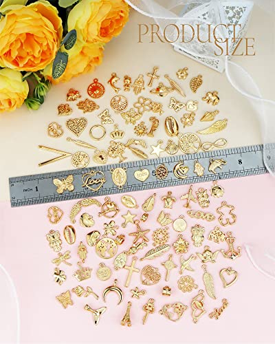YETOOME 100 Pcs Wholesale Bulk Lots Jewelry Making Charms, Mixed Golden KC Gold Alloy Charms Pendants for Necklace Bracelet Jewelry Making and Crafting supplies - Image 2