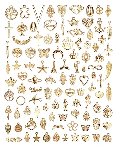 YETOOME 100 Pcs Wholesale Bulk Lots Jewelry Making Charms, Mixed Golden KC Gold Alloy Charms Pendants for Necklace Bracelet Jewelry Making and Crafting supplies - Image 1