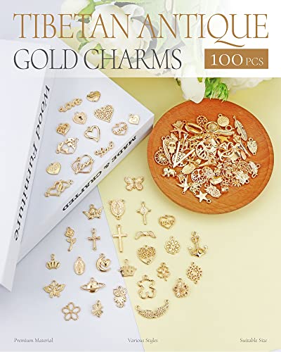YETOOME 100 Pcs Wholesale Bulk Lots Jewelry Making Charms, Mixed Golden KC Gold Alloy Charms Pendants for Necklace Bracelet Jewelry Making and Crafting supplies - Image 3