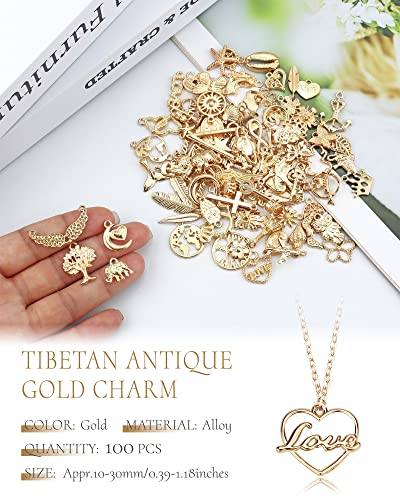 YETOOME 100 Pcs Wholesale Bulk Lots Jewelry Making Charms, Mixed Golden KC Gold Alloy Charms Pendants for Necklace Bracelet Jewelry Making and Crafting supplies - Image 4