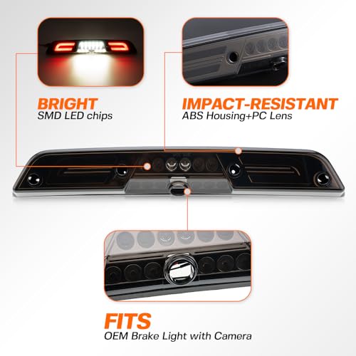 Mingrui test Led Third Brake Light for 2021-2024 Fo'rd F150 2017-2024 Fo'rd F250 F350 Super Duty Rear Center High Mount Stop Lamp CHMSL White Cargo lamp Strobe Feature 3rd Brake Smoked Lens- For Models w/Camera - Image 3