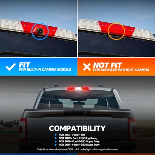 Mingrui test Led Third Brake Light for 2021-2024 Fo'rd F150 2017-2024 Fo'rd F250 F350 Super Duty Rear Center High Mount Stop Lamp CHMSL White Cargo lamp Strobe Feature 3rd Brake Smoked Lens- For Models w/Camera - Image 5