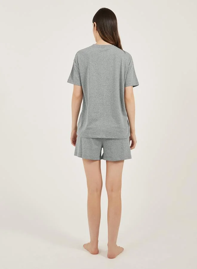 Styli Dropped Shoulder Pocket T-Shirt and Button Placket Pyjama Shorts Set