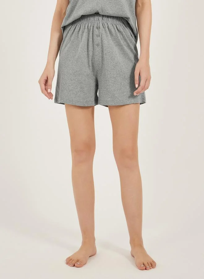 Styli Dropped Shoulder Pocket T-Shirt and Button Placket Pyjama Shorts Set