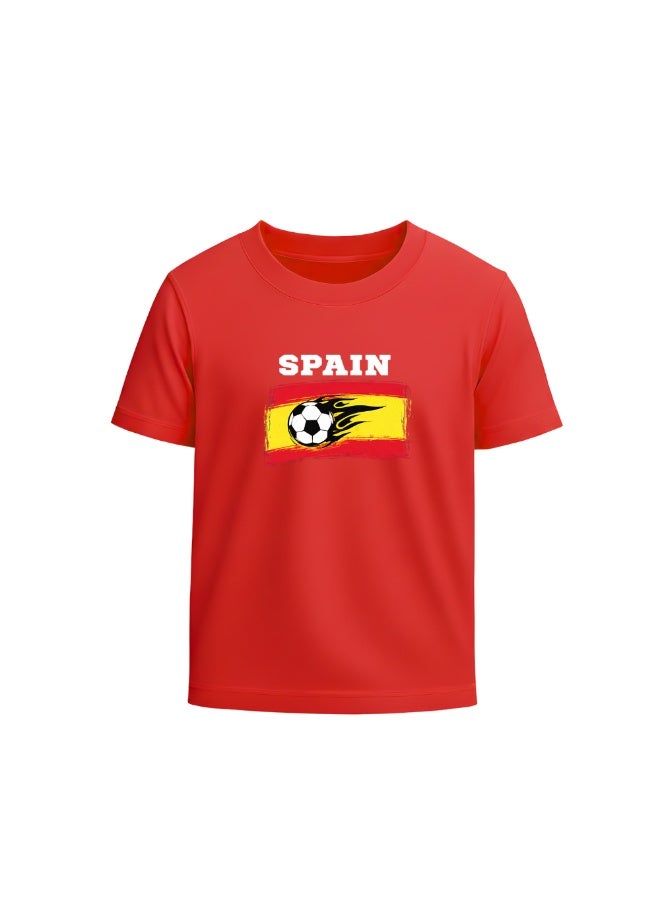 PRINTSHOP4ME Spain Unisex Kids T-Shirt - Short Sleeve Round Neck Cotton Tshirt for Boys and Girls - Soft and Comfortable - Gift for Young Football Fans - Image 1