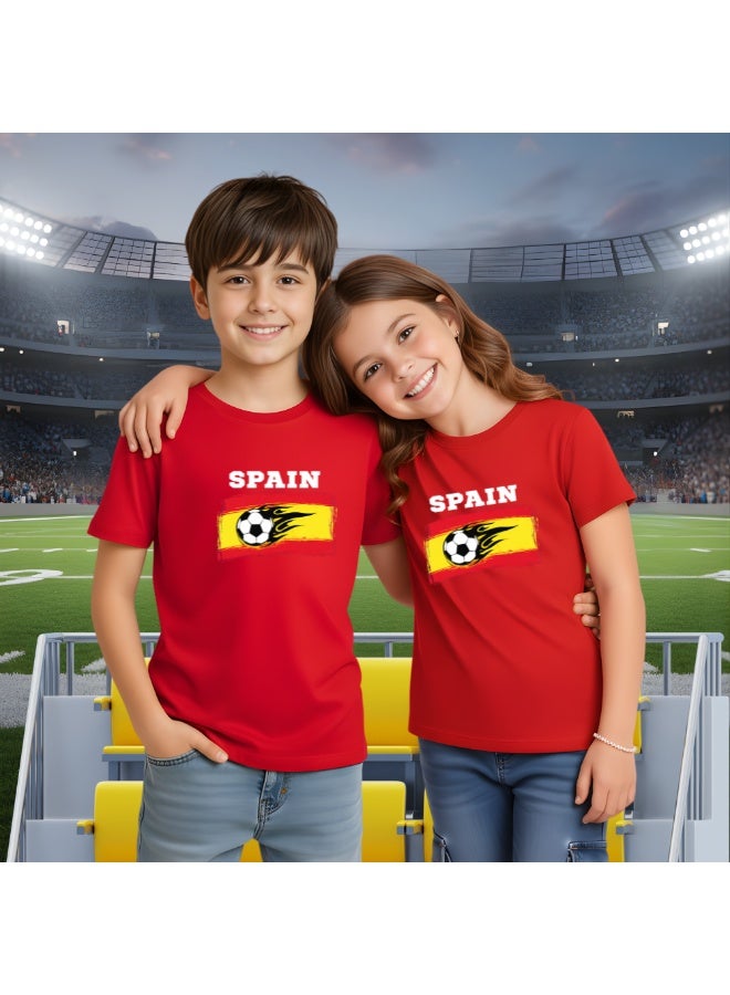 PRINTSHOP4ME Spain Unisex Kids T-Shirt - Short Sleeve Round Neck Cotton Tshirt for Boys and Girls - Soft and Comfortable - Gift for Young Football Fans - Image 4
