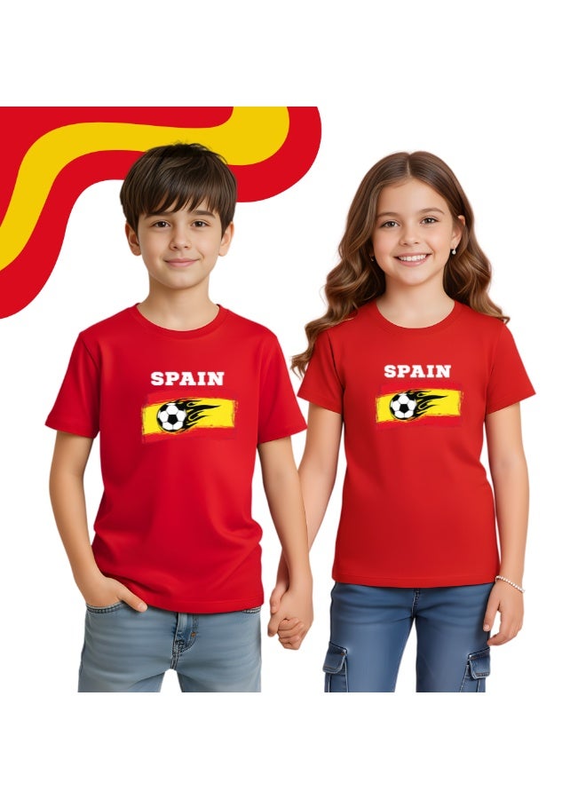 PRINTSHOP4ME Spain Unisex Kids T-Shirt - Short Sleeve Round Neck Cotton Tshirt for Boys and Girls - Soft and Comfortable - Gift for Young Football Fans - Image 2