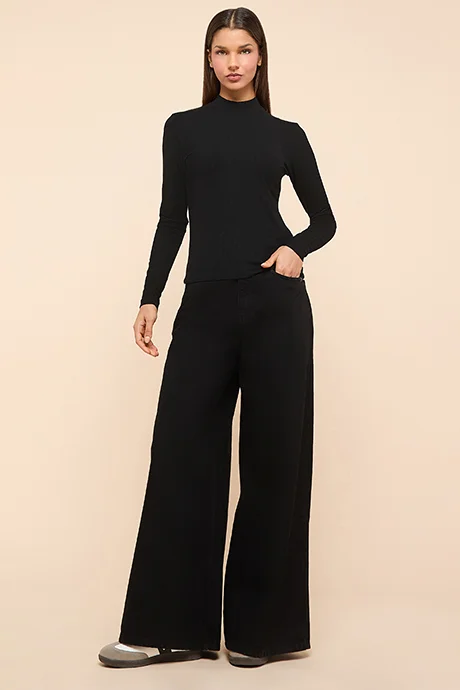 أر أند بي Ribbed Top With High Neck and Long Sleeves