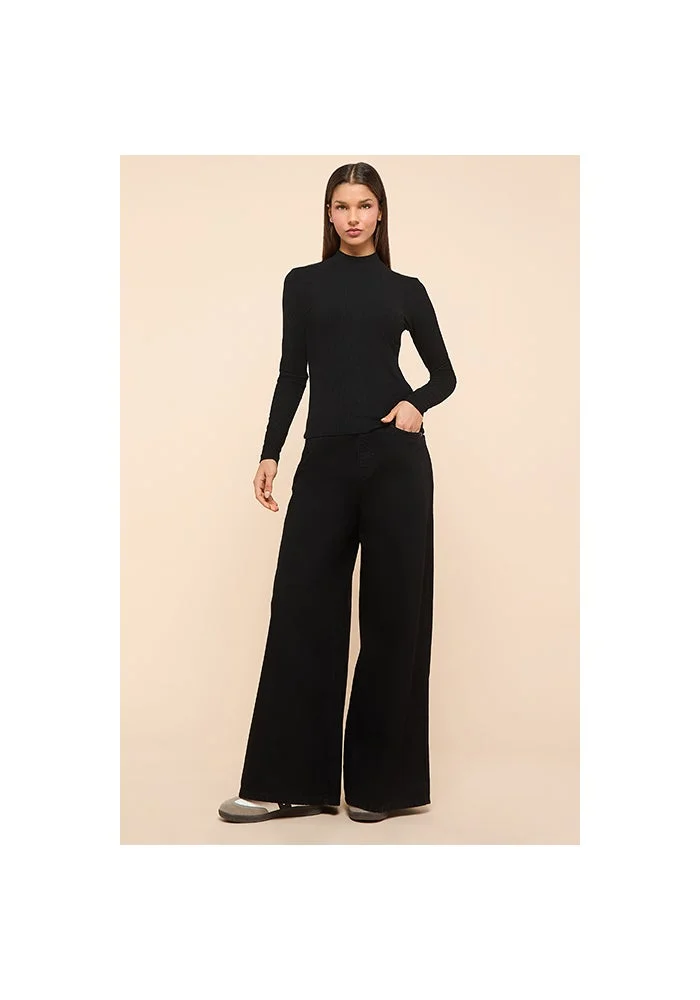 أر أند بي Ribbed Top With High Neck and Long Sleeves