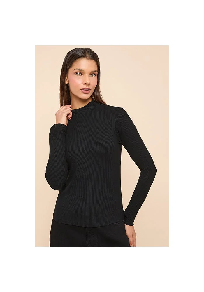 أر أند بي Ribbed Top With High Neck and Long Sleeves