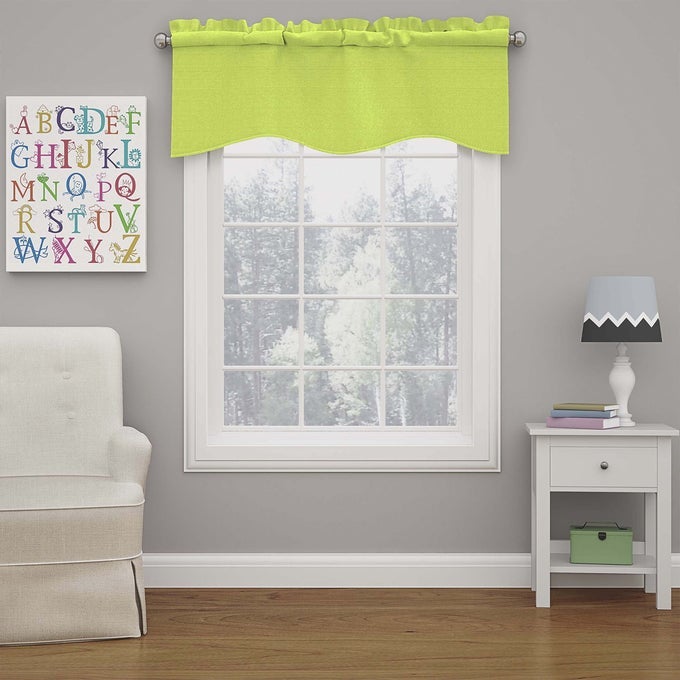 KENDALL MODERN SCALLOPED VALANCE ROD POCKET WINDOW CURTAIN FOR KITCHEN OR BATHROOM 42 X 18 LIME