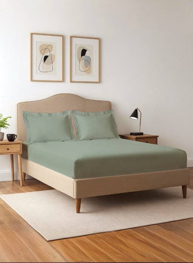 Pizuna Pure Combed Cotton Queen Fitted Sheet 160x200 cm Sea Foam, 400 Thread Count Cool Luxury Soft 100% Long Staple Cotton Sateen Weave, 40cm Deep Pocket Bedsheet with 2 pillowcase (Fitted Sheet) - Image 1