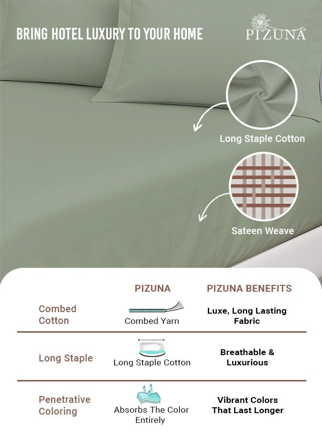 Pizuna Pure Combed Cotton Queen Fitted Sheet 160x200 cm Sea Foam, 400 Thread Count Cool Luxury Soft 100% Long Staple Cotton Sateen Weave, 40cm Deep Pocket Bedsheet with 2 pillowcase (Fitted Sheet) - Image 2
