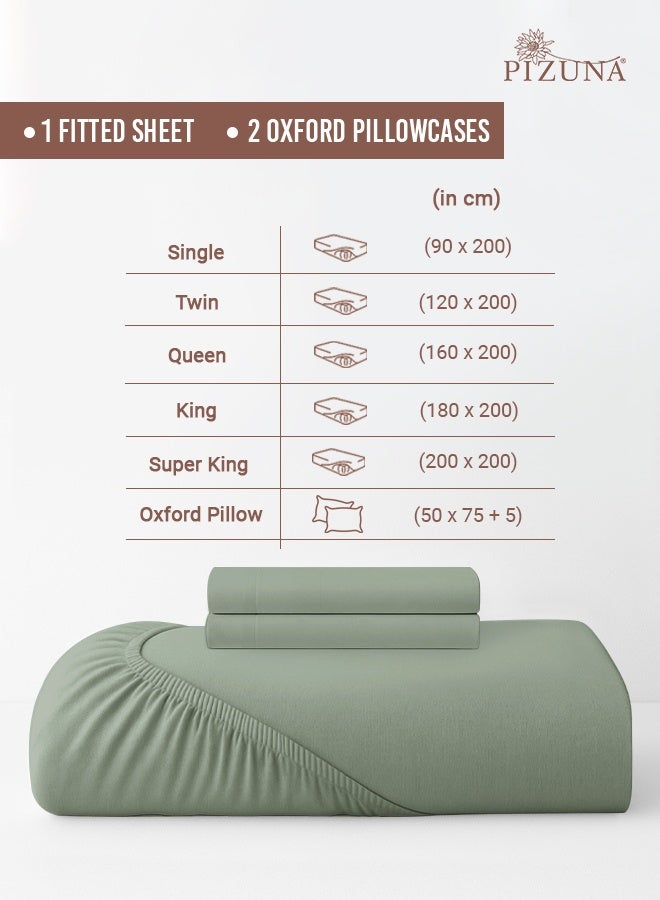 Pizuna Pure Combed Cotton Queen Fitted Sheet 160x200 cm Sea Foam, 400 Thread Count Cool Luxury Soft 100% Long Staple Cotton Sateen Weave, 40cm Deep Pocket Bedsheet with 2 pillowcase (Fitted Sheet) - Image 3