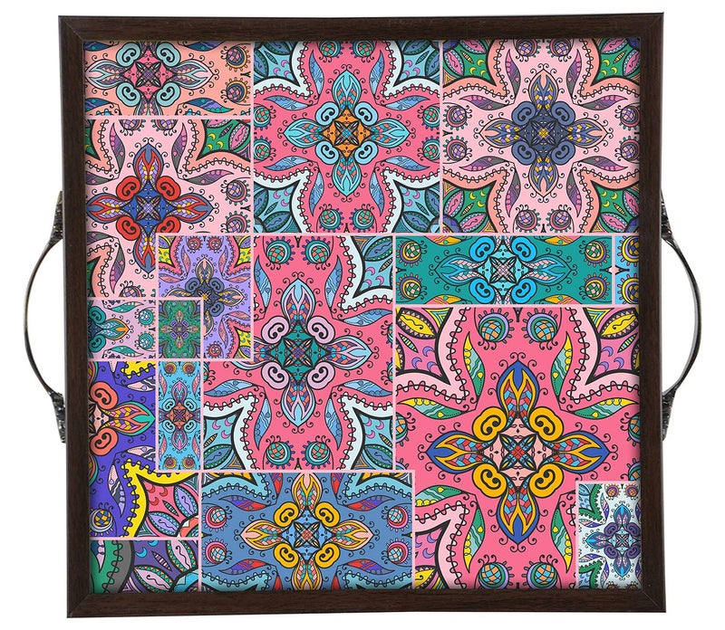 LADECOR Wooden Handmade Tray for Kitchen Serving Table Decoration (11X11 Inch, Brown) Home and Offce Décor Style LD26 - Image 1