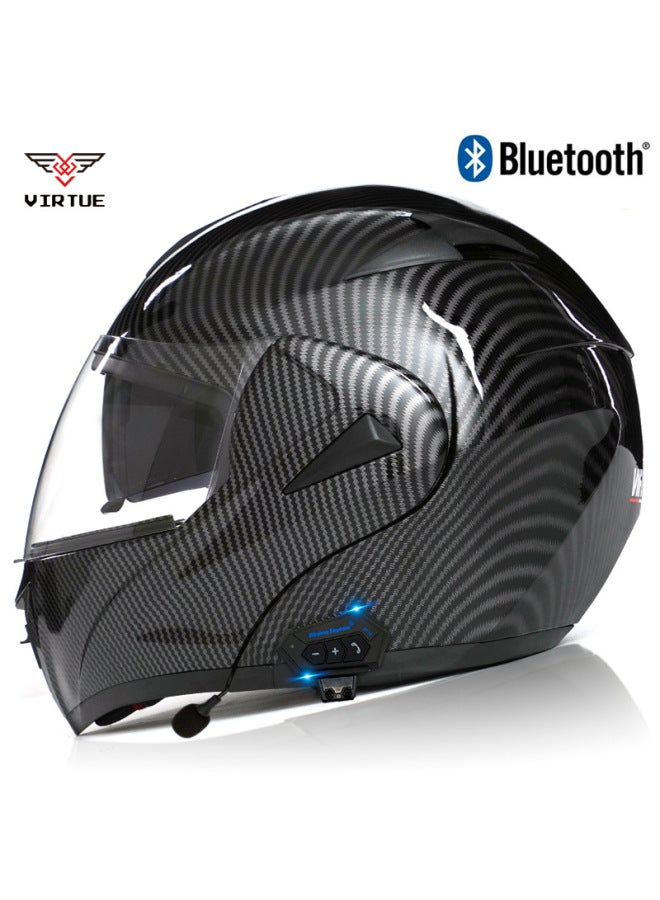 Men's Bluetooth Open-Face Electric Motorcycle Helmet with Transparent Visor, Snake Pattern Imitation Carbon Fiber, 3C Certified