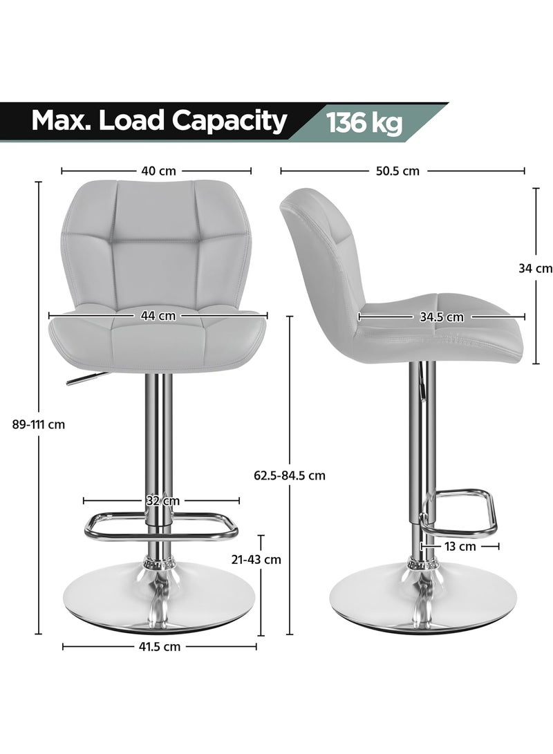 Set of 2 Adjustable Swivel Bar Stools with Backrest, 360° Rotation, Height Adjustable 62.5–84.5cm, PU Leather Counter Chairs for Home Kitchen and Dining - Image 4