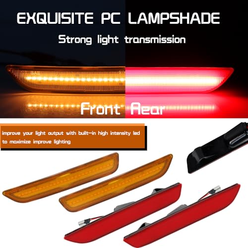 Tonsya For 2010 2011 2012 2013 2014 Ford Mustang Front Rear Bumper Side Marker Lights Amber & Red Led Lights 4 pcs - Image 2