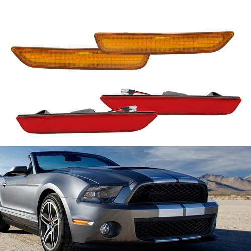 Tonsya For 2010 2011 2012 2013 2014 Ford Mustang Front Rear Bumper Side Marker Lights Amber & Red Led Lights 4 pcs - Image 1