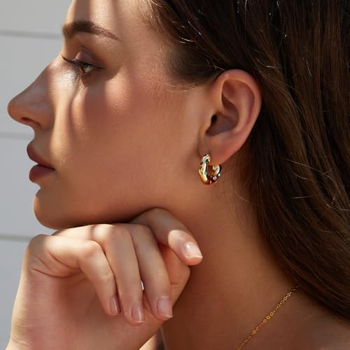 FRUMOS Full color Cubic Zirconia huggie Gold hoop Earrings for Women Girls,14K Gold Plated with 925 Sterling Silver Post crystal Huggie Earrings| CZ Stud Earring (Colorful CZ Earrings) - Image 4