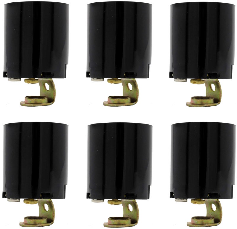 Creative Hobbies® ELT5561A Phenolic (Bakelite) Medium Base E26 Fixture Socket, for Incandescent Bulbs, One-Piece Keyless with Hickey, Black, Pack of 6 - Image 1