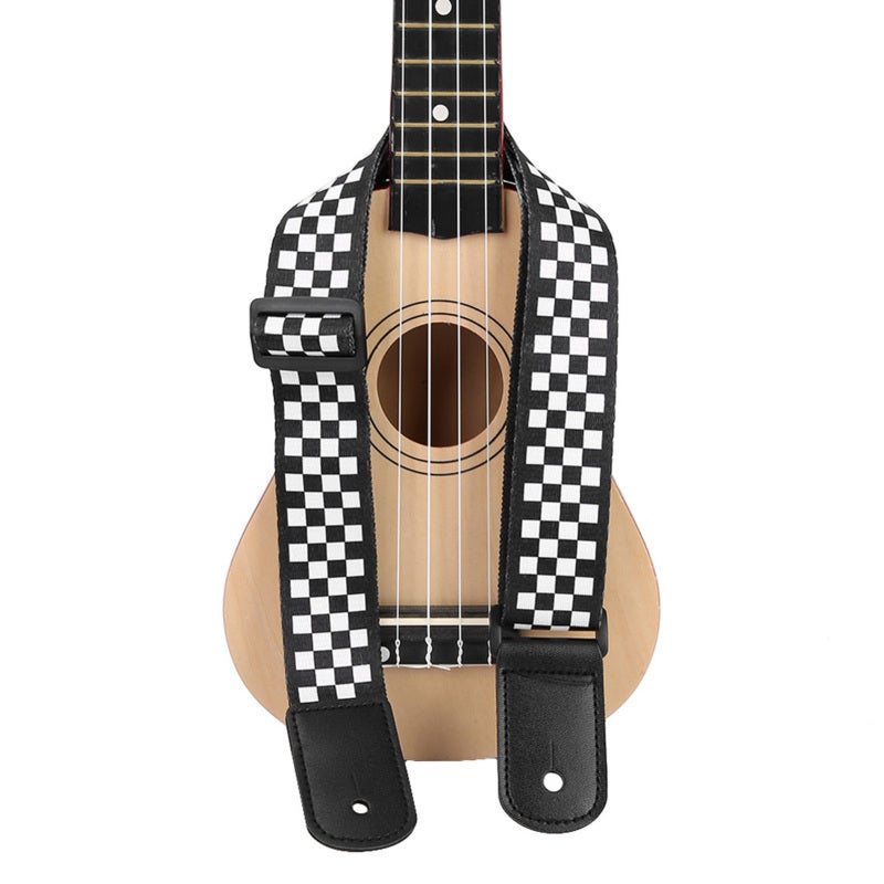 Adjustable Ukulele Strap Black White Squares Design Non-Slip Ukulele Shoulder Strap - Fine Craftsmanship Portable 4 String Strap for Ukulele Lover - Image 2