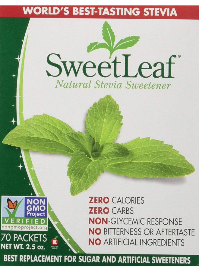 SweetLeaf SweetLeaf Stevia Packets - Zero Calorie Natural Stevia Powder, No Bitter Aftertaste, Sugar Substitute for Keto Coffee, Nothing Artificial, Non-GMO Stevia Sweetener Packets, 70 Count (Pack of 2)  - Image 2