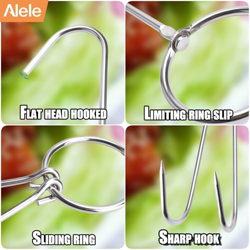 Alele Double Hooks Meat Hooks Poultry Roasting Hooks Butcher Hook Processing Meat Hook Stainless Steel Rotary Device Slaughtering Barbecue (13.4in Meat Hooks) - Image 5