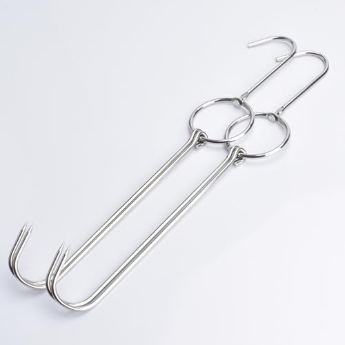 Alele Double Hooks Meat Hooks Poultry Roasting Hooks Butcher Hook Processing Meat Hook Stainless Steel Rotary Device Slaughtering Barbecue (13.4in Meat Hooks) - Image 1
