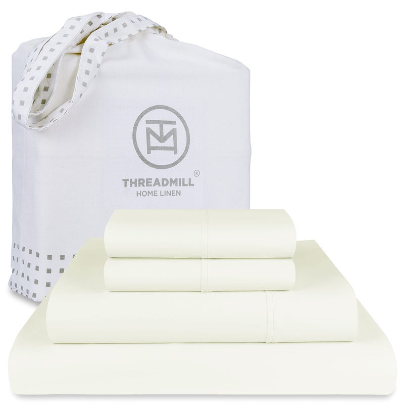 Threadmill Luxury Supima Cotton Sheets Luxury 1200 Thread Count Soft 100 Cotton Sheets for Full Size Bed 4 Pc Ivory Bed Sheets Full Set 5Star Hotel Quality Deep Pocket Bed Sheets Set