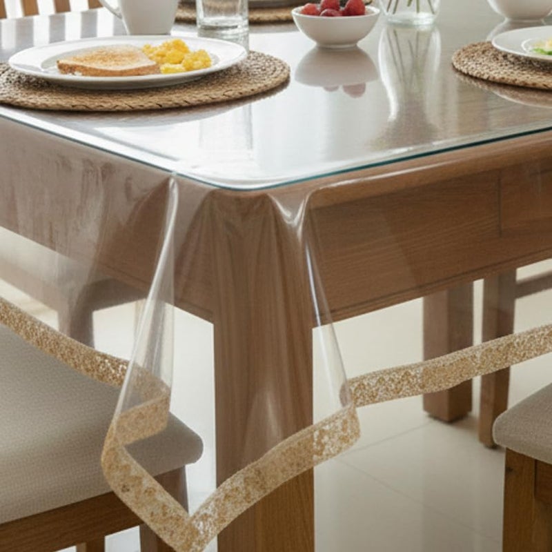 STITCHNEST PVC Transparent 4 Seater Dining Table Cover with Gold Lace, (40x60 Inches) - Image 5