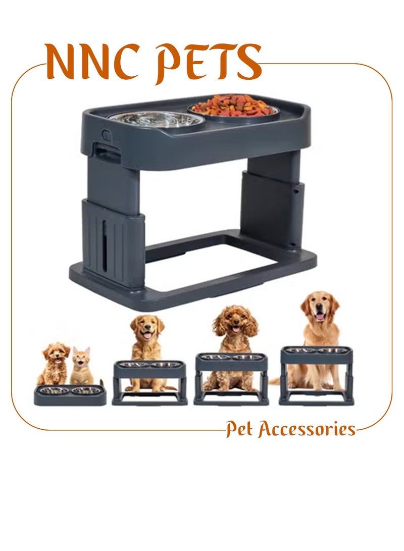 NNC PETS Elevated dog bowls, 4 Adjustable height dog raised bowls with 2 Stainless steel bowls, Durable PP material, and Non-slip base, Suitable for Indoor dogs, Easy to clean, 43 cm - Image 1