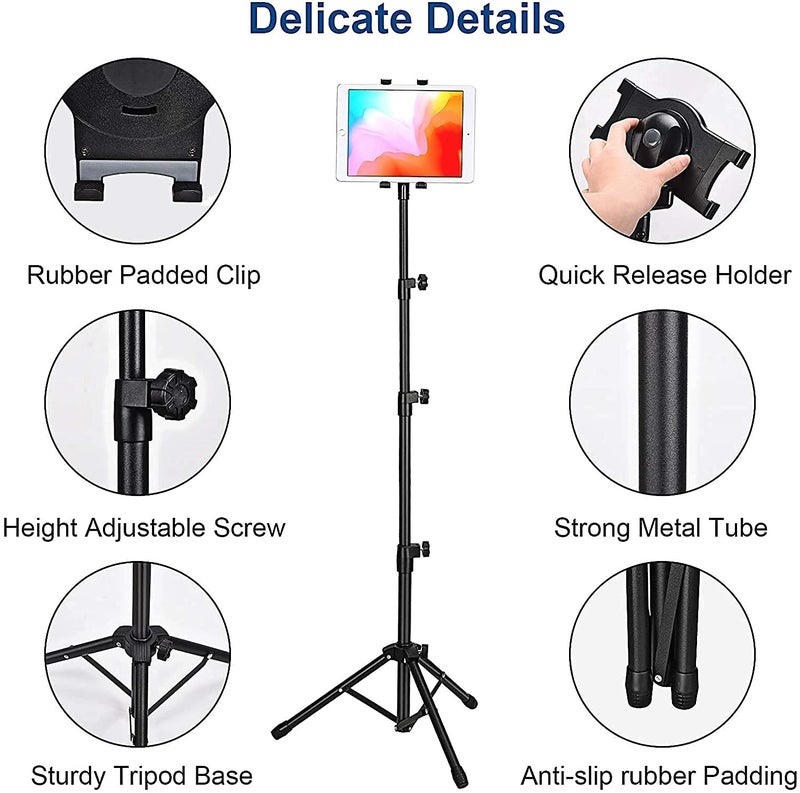 Hold Up Tablet Holder Stand, Ipad Stand Floor Height Adjustable Tripod Stand for iPad mini, iPad 2,3,4,5,6 and Most 7-10 Inch Tablets, Easy Carrying Bag - Image 4