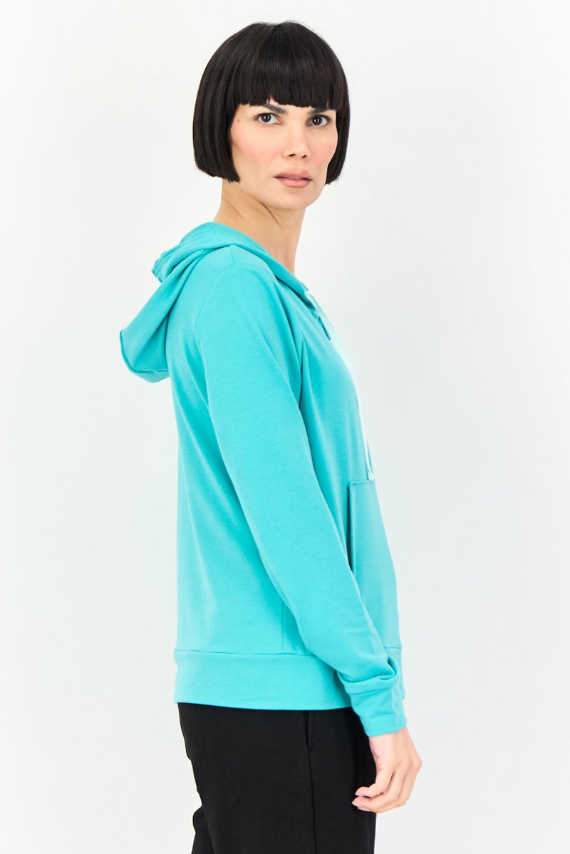 UNDER ARMOUR هودي خارجي فضفاض بأكمام طويلة للنساء، أخضر بحري - Image 2