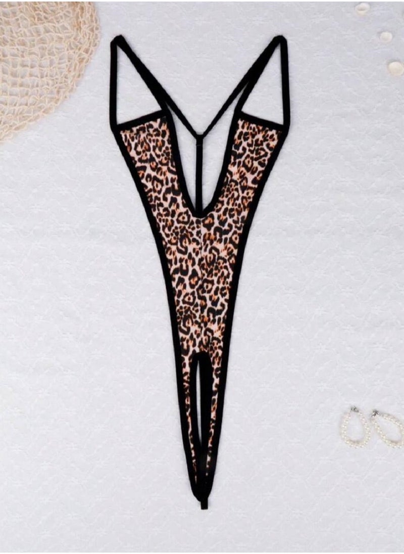 Ward Women's Lingerie V-Shaped Leopard Print Bodysuit Lingerie with Back Strap  - Image 1
