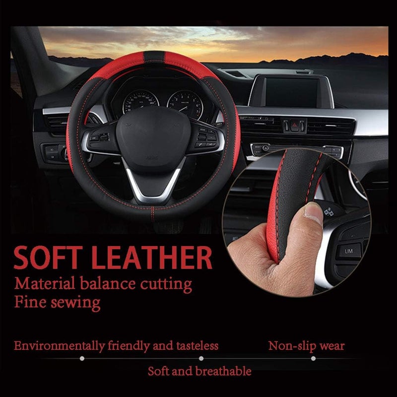 Coofig Car Steering Wheel Cover with Durable PU Leather, Universal 15 inch Fit for Car Truck SUV, Breathable Anti Slip Auto Steering Wheel Covers for Men and Women - Image 2